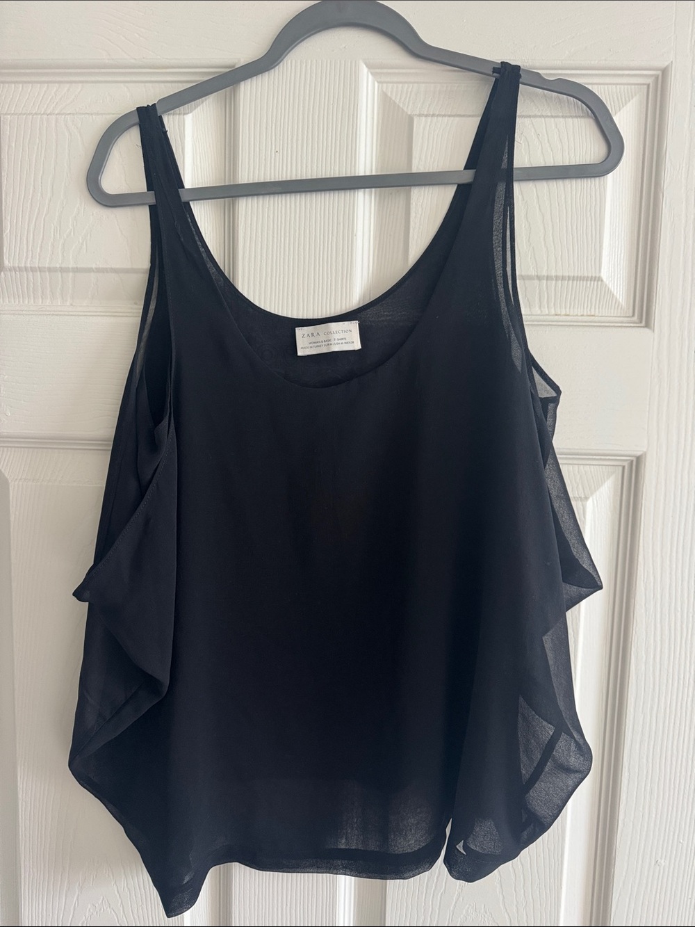 Zara Black Ruffle-Side Sheer Sleeveless Camisole
